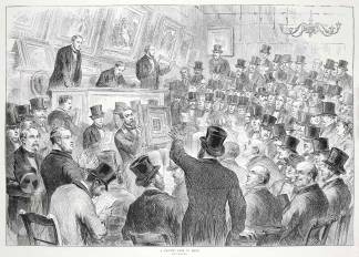 A Picture Sale in Paris. - Antique Print from 1872