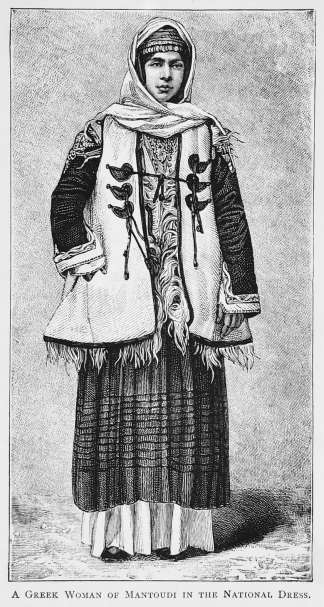 A Greek woman of Mantoudi in the National dress. - Antique Print from 1886