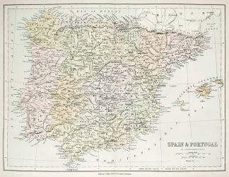 Spain & Portugal - Antique Map from 1890
