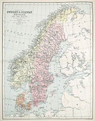 (Scandinavia) Sweden & Norway, Denmark and the Baltic. - Antique Map from 1890