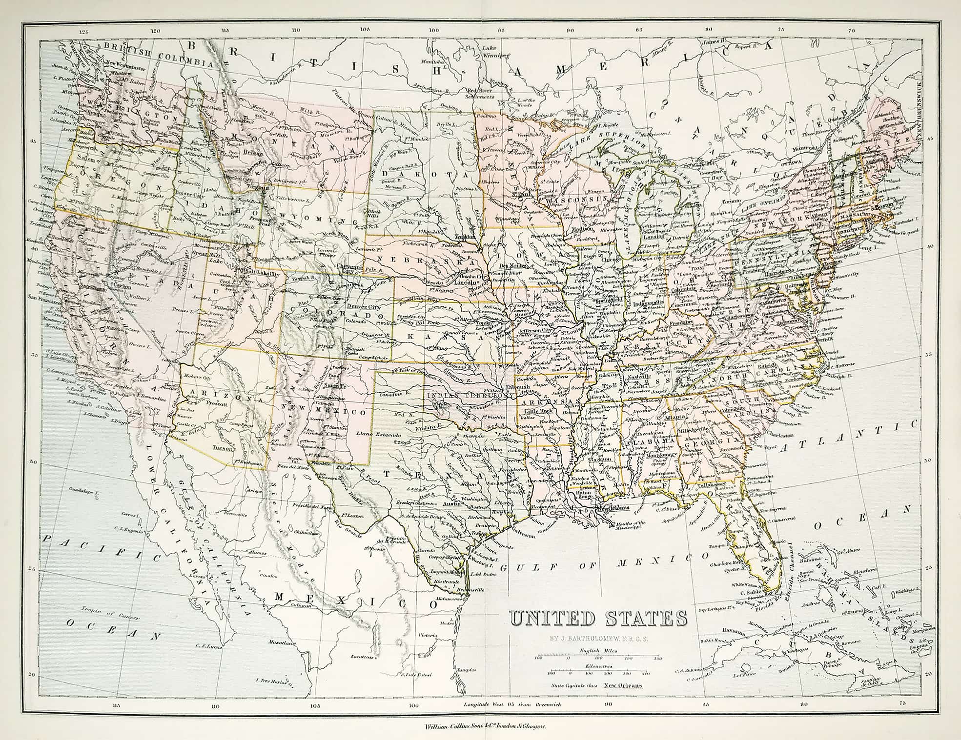 United States - Antique Map from 1890