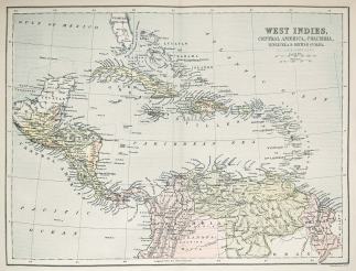 West Indies, Central America, Columbia, Venezuela & British Guiana. - Antique Map from 1890
