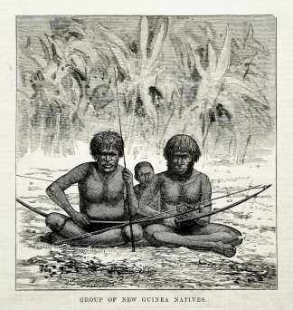 Group of New Guinea natives. - Antique Print from 1875