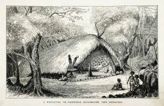 A Rongavai, or cannibal club-house, New Hibrides - Antique Print from 1875