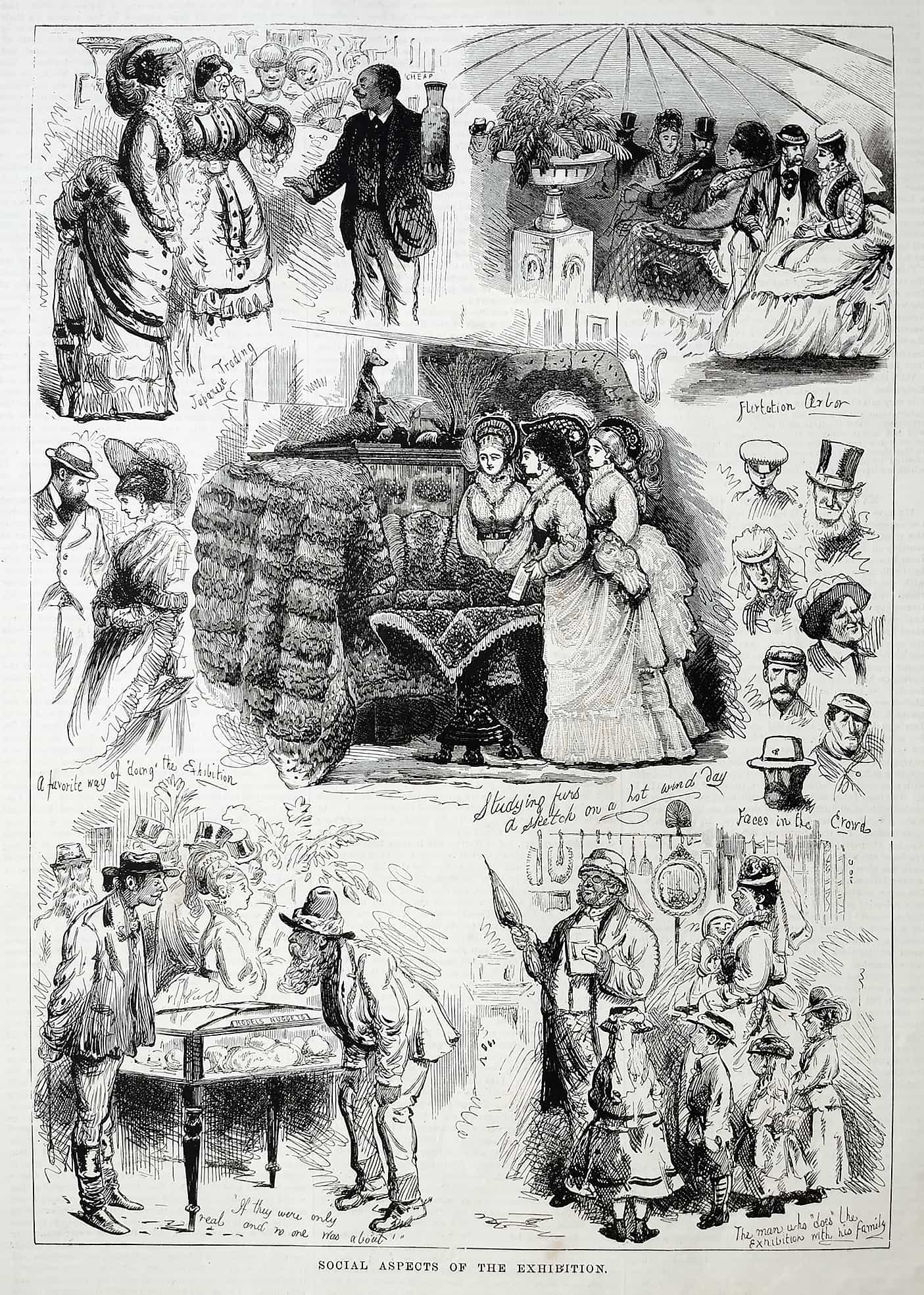 Social aspects of the Exhibition. - Antique Print from 1875