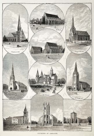 Churches of Adelaide. - Antique Print from 1876