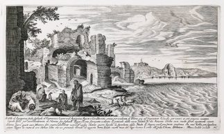 A Villa di Agrippina julia figliuola di Germanico Caesare et di Agrippina Agosta a Gn Domitio... - Antique Print from 1660