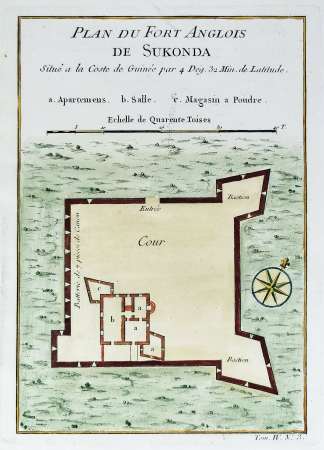 Plan du Fort Anglois de Sukonda - Antique Print from 1756