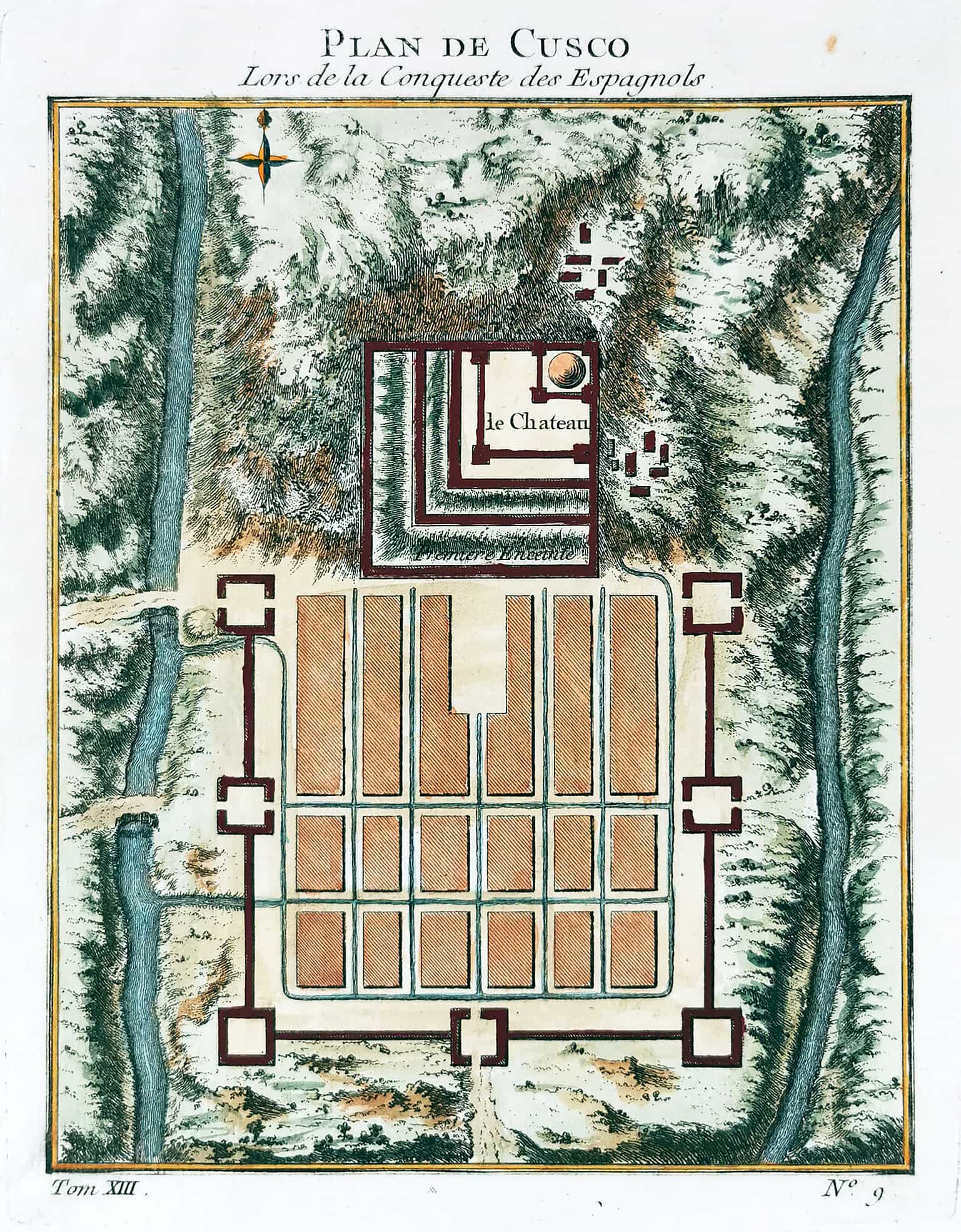 Plan de Cusco Lors de la Conqueste des Espagnols - Antique Map from 1756