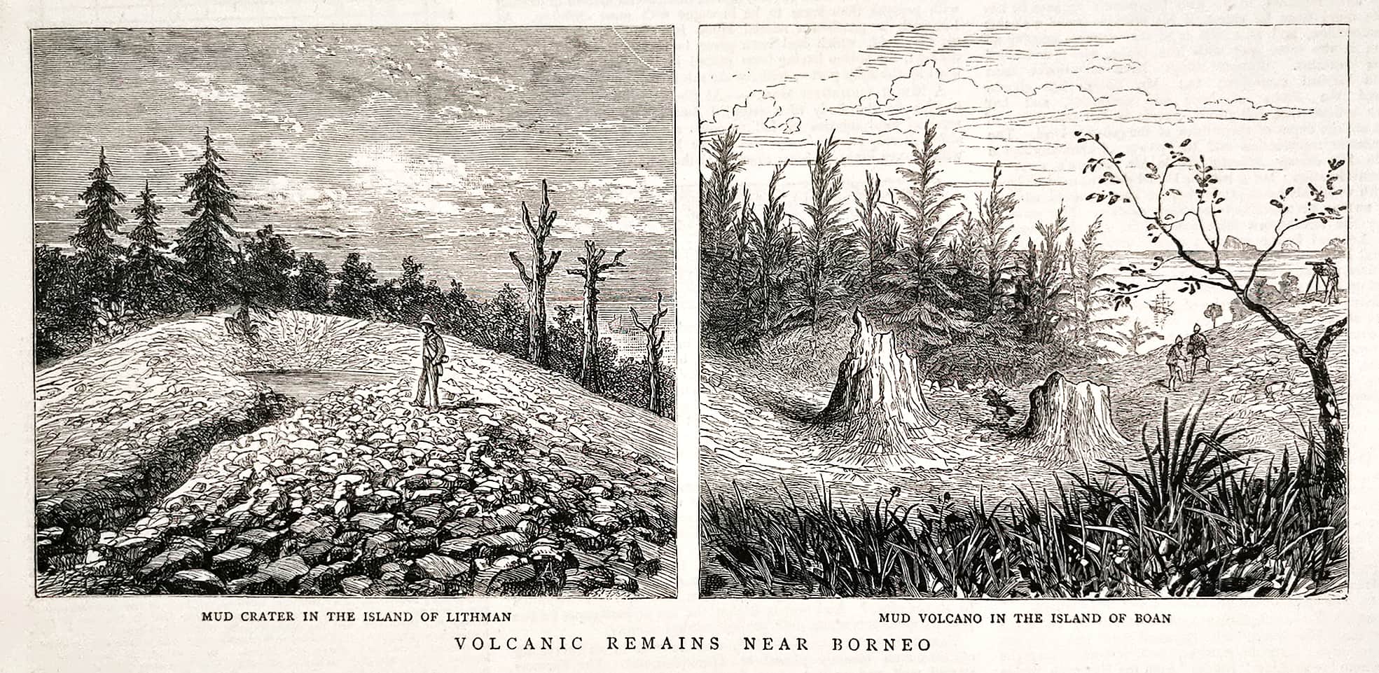 Volcanic remains near Borneo. - Antique Print from 1881