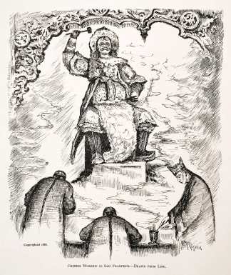 Chinese Worship in San Francisco - Drawn from life - Antique Print from 1890