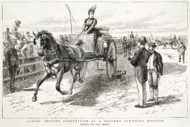 Ladies' driving competition at a Colombo Gymkhana meeting. Winning the Gold Bangle. - Antique Print from 1888