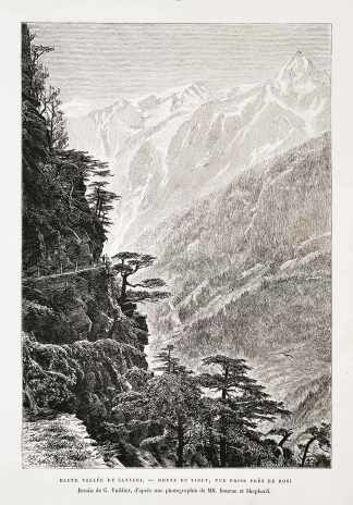 Haute Vallee du Satledj.- Route du Tibet, vue prise pres de Rogi. - Antique Print from 1876
