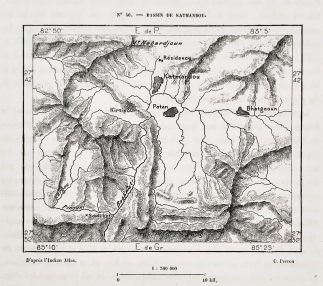 Bassin de katmandou - Antique Print from 1876