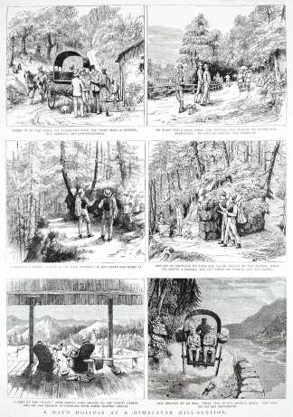 A Day's Holiday at a Himalayan Hill-Station. - Antique Print from 1886