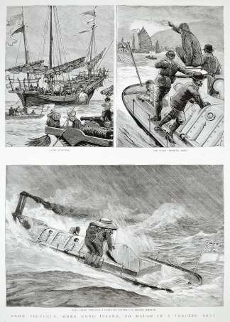 From Aberdeen, Hong Kong Island, to Macao in a Torpedo Boat. - Antique Print from 1890