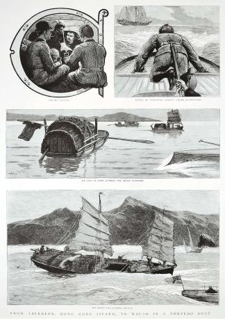 From Aberdeen, Hong Kong Island, to Macao in a Torpedo Boat. - Antique Print from 1890