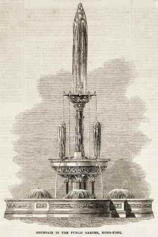 Fountain in the Public Garden, Hong-Kong. - Antique Print from 1867