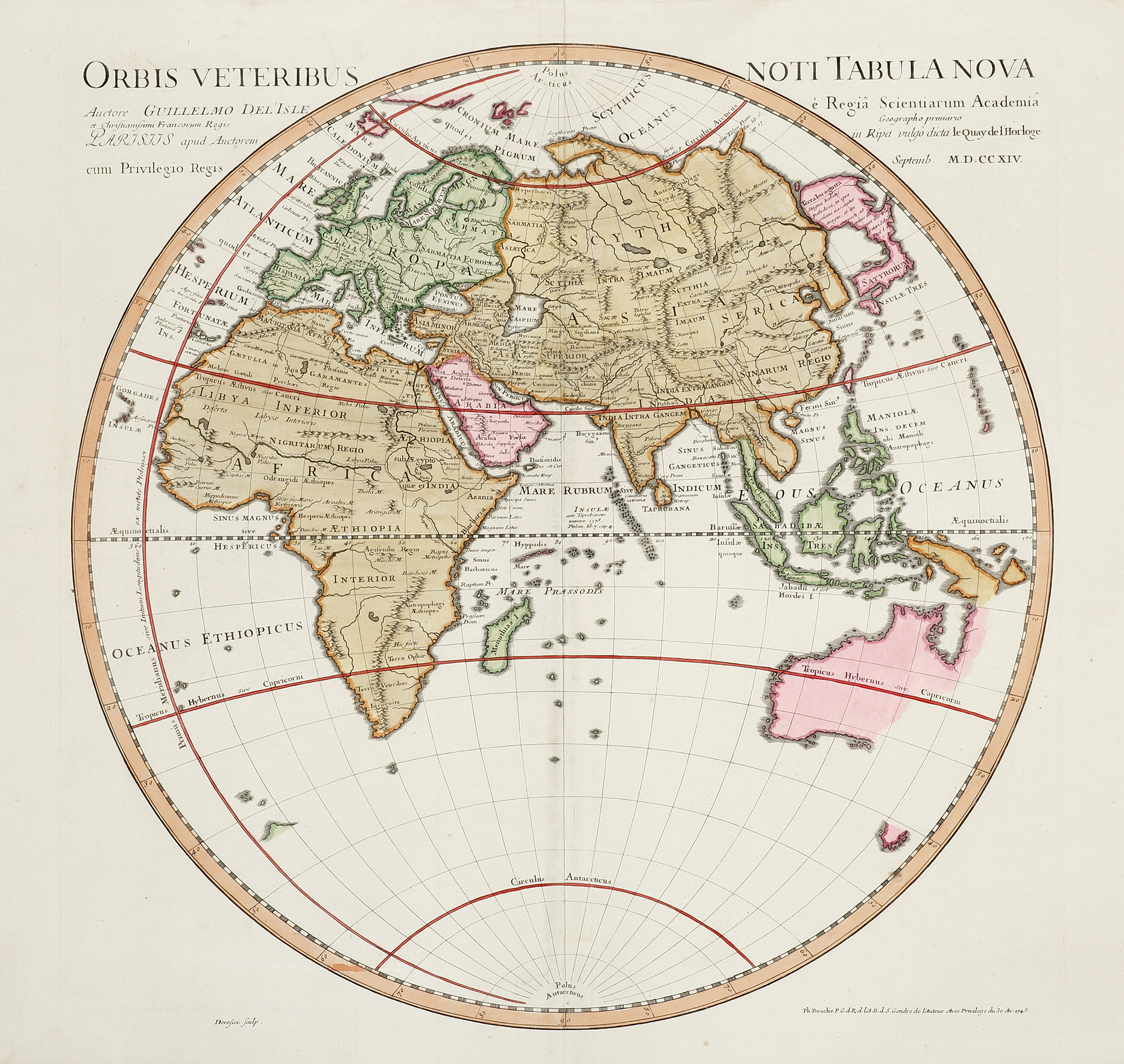 Orbis Veteribus Noti Tabula Nova/ auctore Guillelmo de L'Isle e Regia Scientiarum Academia et Christianissimi Francorum Regis Geographo primario...... - Antique Map from 1714