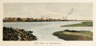 NZ-The Town Of Greymouth. - Antique View from 1886