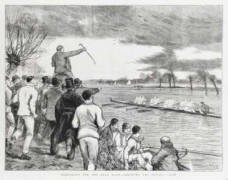 ROWING-Preparing for the Boat Race-Coaching the Oxford Crew - Antique Print from 1876