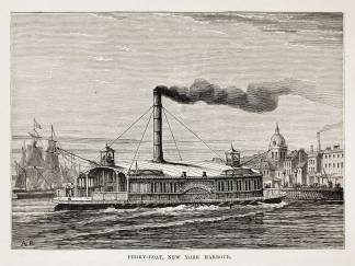Ferry-Boat, New York Harbour. - Antique Print from 1880