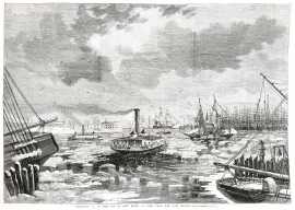 Breaking up of the Ice at New York: a View from the East River. - Antique Print from 1862