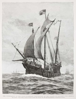 The Celebration of the Four Hundredth Anniversary of the Sailing of Columbus for America. - Antique Print from 1892