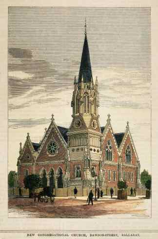 New Congregational Church, Dawson-Street, Ballarat - Antique View from 1882