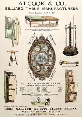 Alcock & Co., Billiard Table Manufacturers. Melbourne - Antique Print from 1883