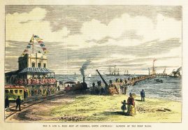 The P. and O. Mail Ship at Glenelg, South Australia: Landing Place of the First Mails. - Antique View from 1874