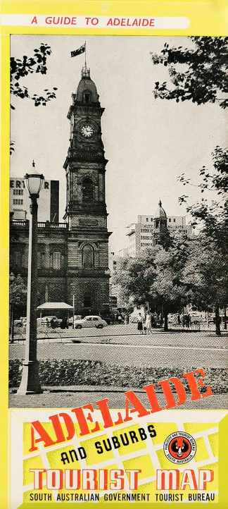SA-A Guide to Adelaide / Adelaide and Suburbs Tourist Map. - Vintage Ephemera from 1966