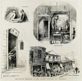 Pen-and-ink sketches in the Chinese Quarters, San Francisco. - Antique Print from 1878