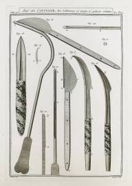 Art du Coutelier, Des Lithotomes et Sondes a galeries rabatues. Tools Art du Coutelier, Des Lithotomes et Sondes a galeries rabatues.