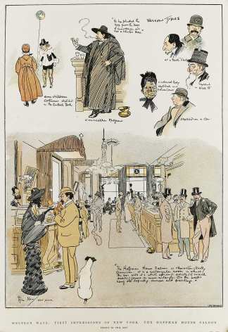 Western Ways, First Impressions of New York, the Hoffman House Saloon. - Antique Print from 1895