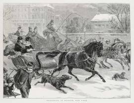 Sleighing at Harlem, New York.