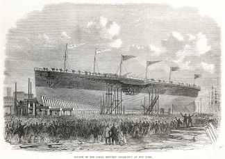Launch of the Great Republic Steam-Ship at New York. - Antique View from 1867