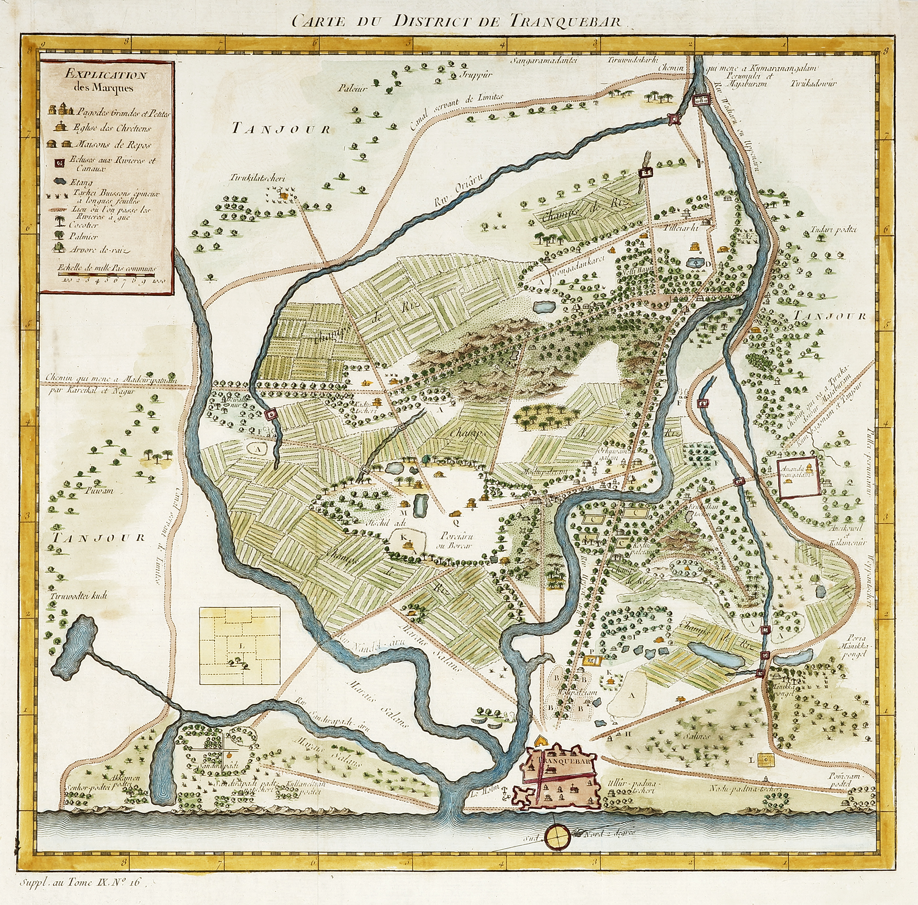 INDIA-Carte du District de Tranquebar. - Antique Map from 1764