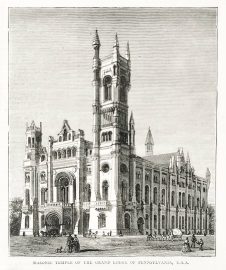 Masonic Temple of the Grand Lodge of Pennsylvania, USA - Antique Print from 1873