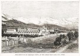 The residence of Brigham Young at the Great Salt Lake City, Utah. - Antique View from 1861