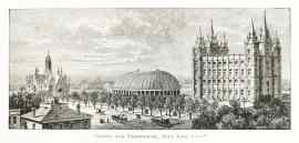 Temple and Tabernacle, Salt Lake City. - Antique Print from 1880