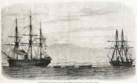 Embarkation of the Body of the late Emperor Maximilian at Vera Cruz, Mexico. - Antique View from 1868