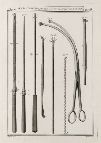 Art du Coutelier, Des Repoussoirs des Corps etrangers dans les Oesophages. - Antique Print from 1765