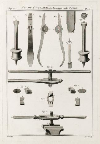 Art du Coutelier, Du Taraudages et des Charnieres. - Antique Print from 1765