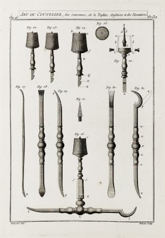 Art du Coutelier, Des Couromnes, de la Trephine Angloises et des Elevatoires. - Antique Print from 1765