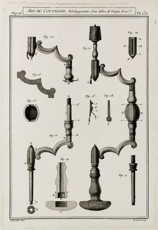 Art du Coutelier, Developpemens d'un Arbre de Trepan brise. - Antique Print from 1765
