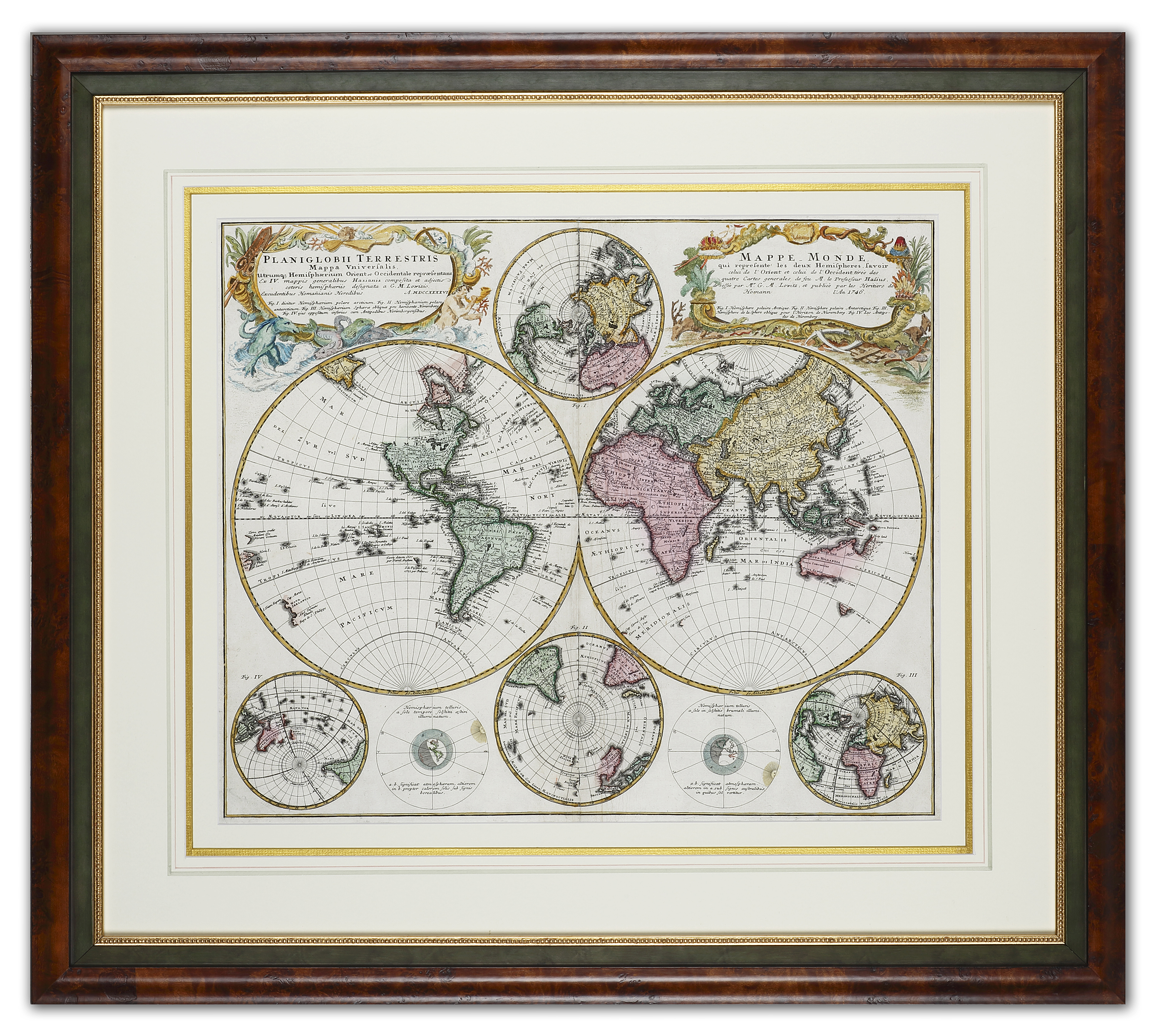 Planiglobii Terres Tris Mappa Universalis. /  Mappe-Monde qui Represente les Deux Hemispheres Favoir - Antique Map from 1746