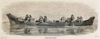 Canoe with Indians. - Antique View from 1862