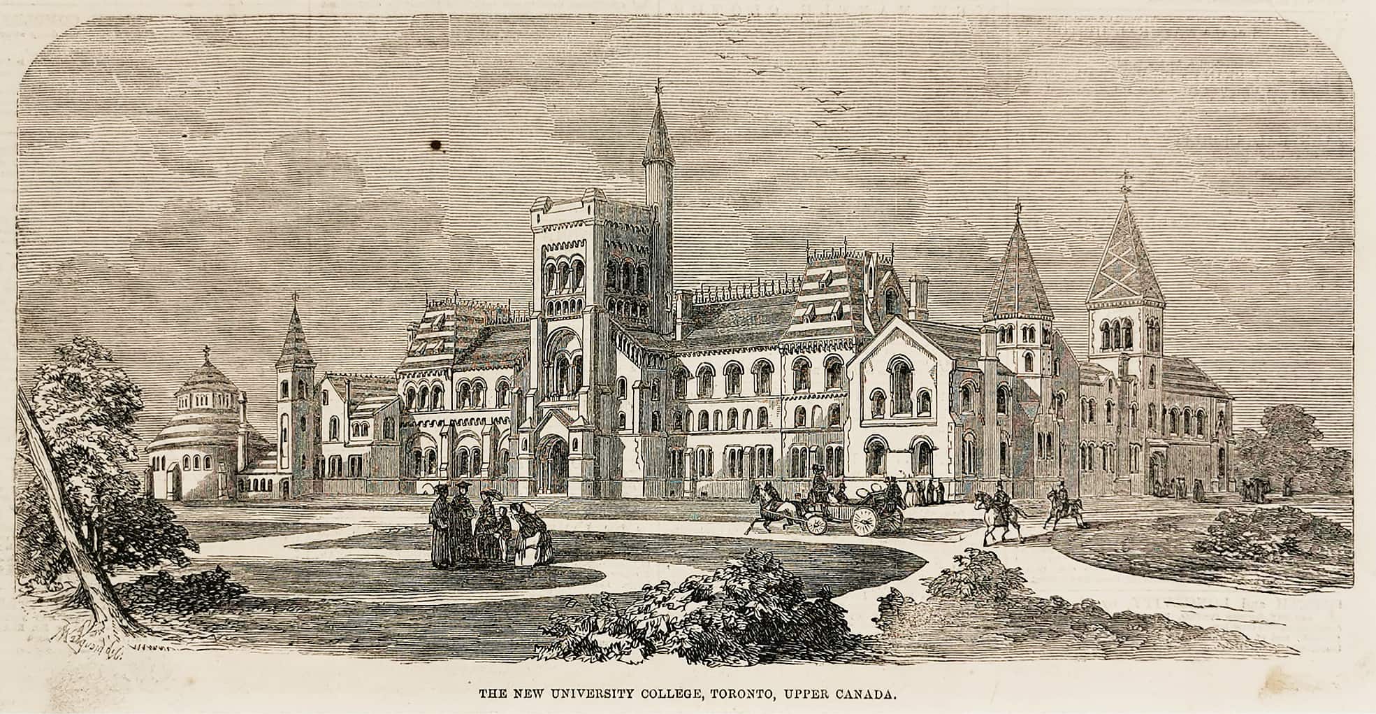 The New University College, Toronto, Upper Canada. - Antique View from 1859