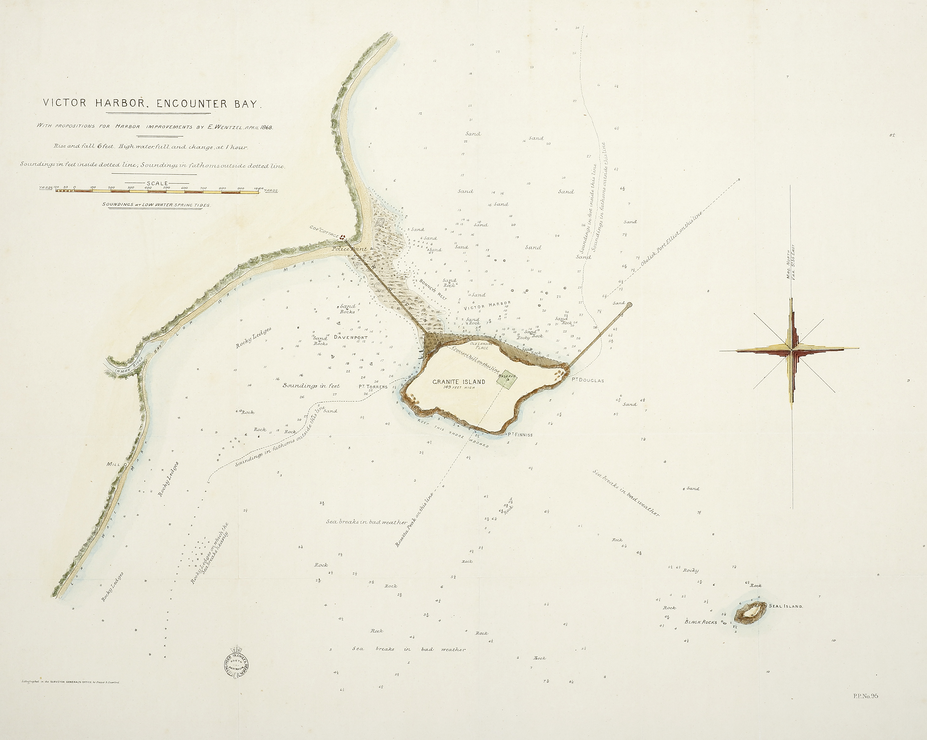 Victor Harbor, Encounter Bay. sic - Antique Map from 1868